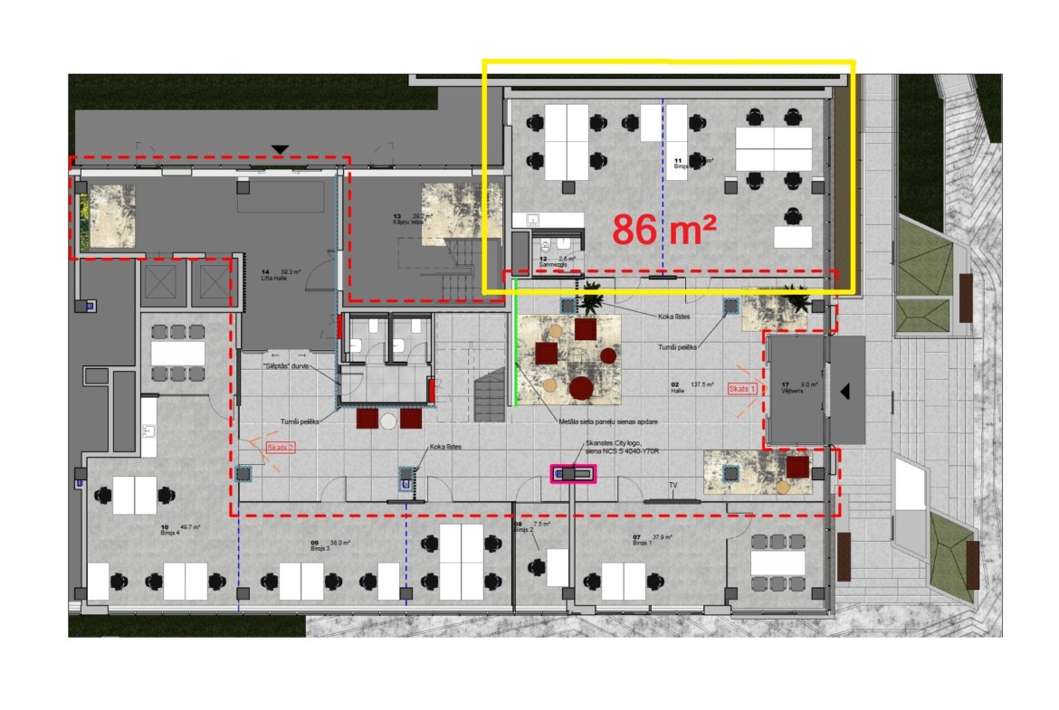 Biroja telpas 86 m2 Skanstes city