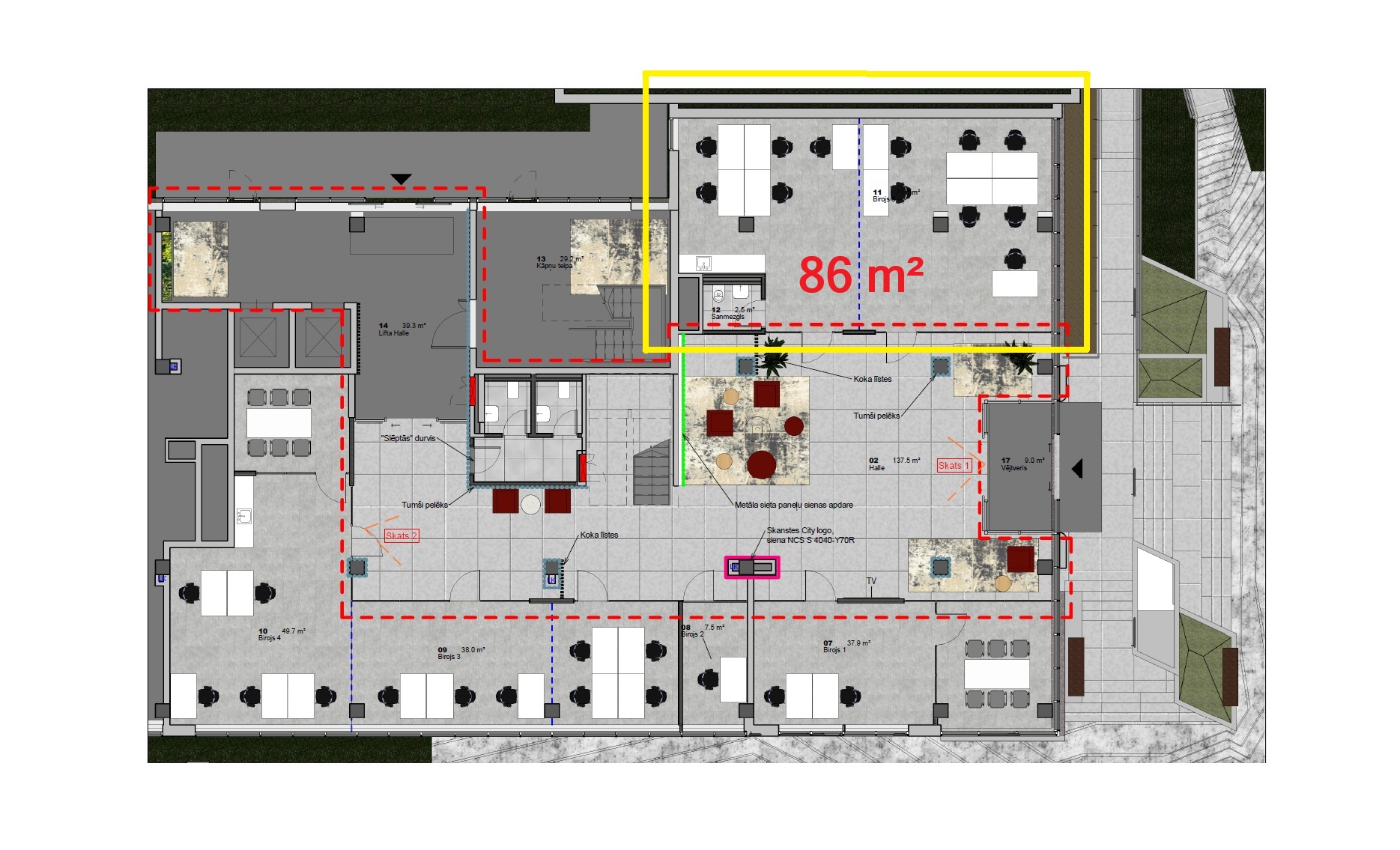 Biroja telpas 86 m2 Skanstes city