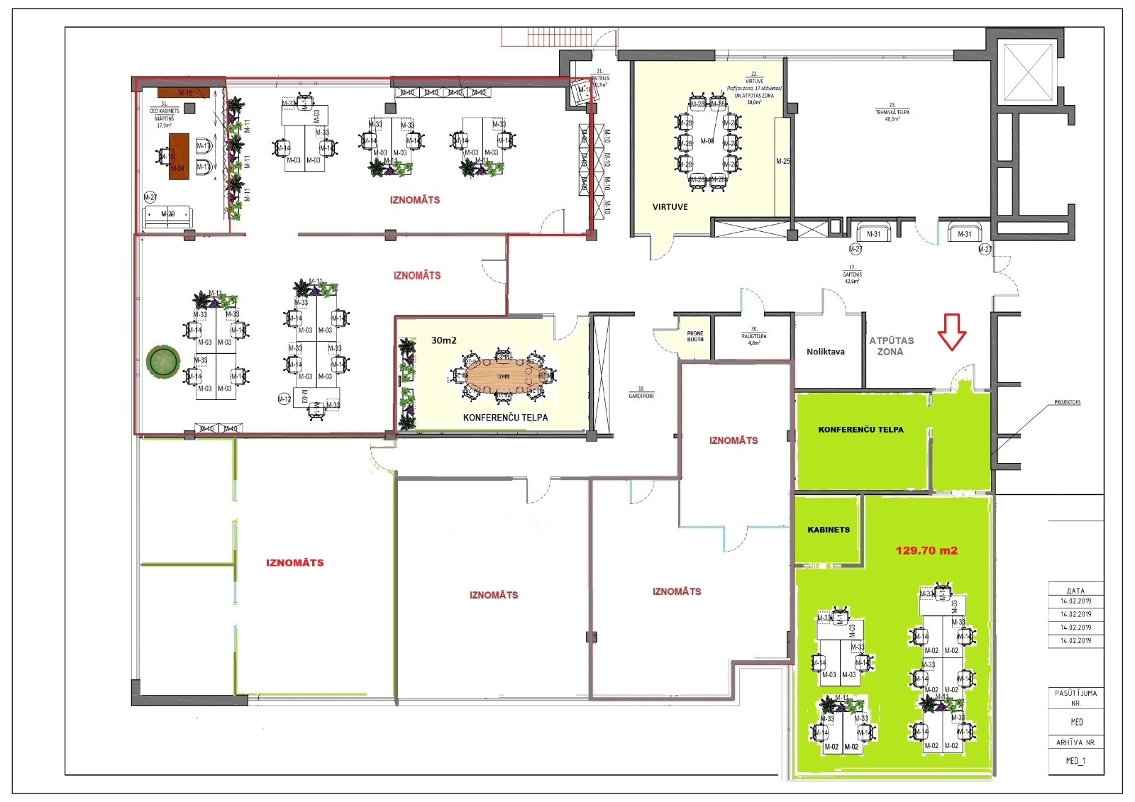 Biroja telpas 130 m2, Vienības gatvē 109